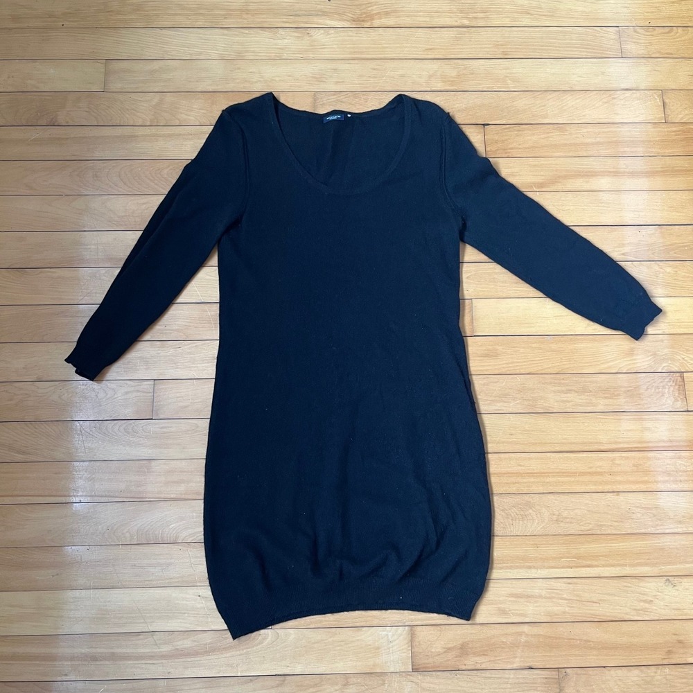 Magaschoni Black 100% Cashmere Scoop Neck Long Sleeve Sweater Dress Medium